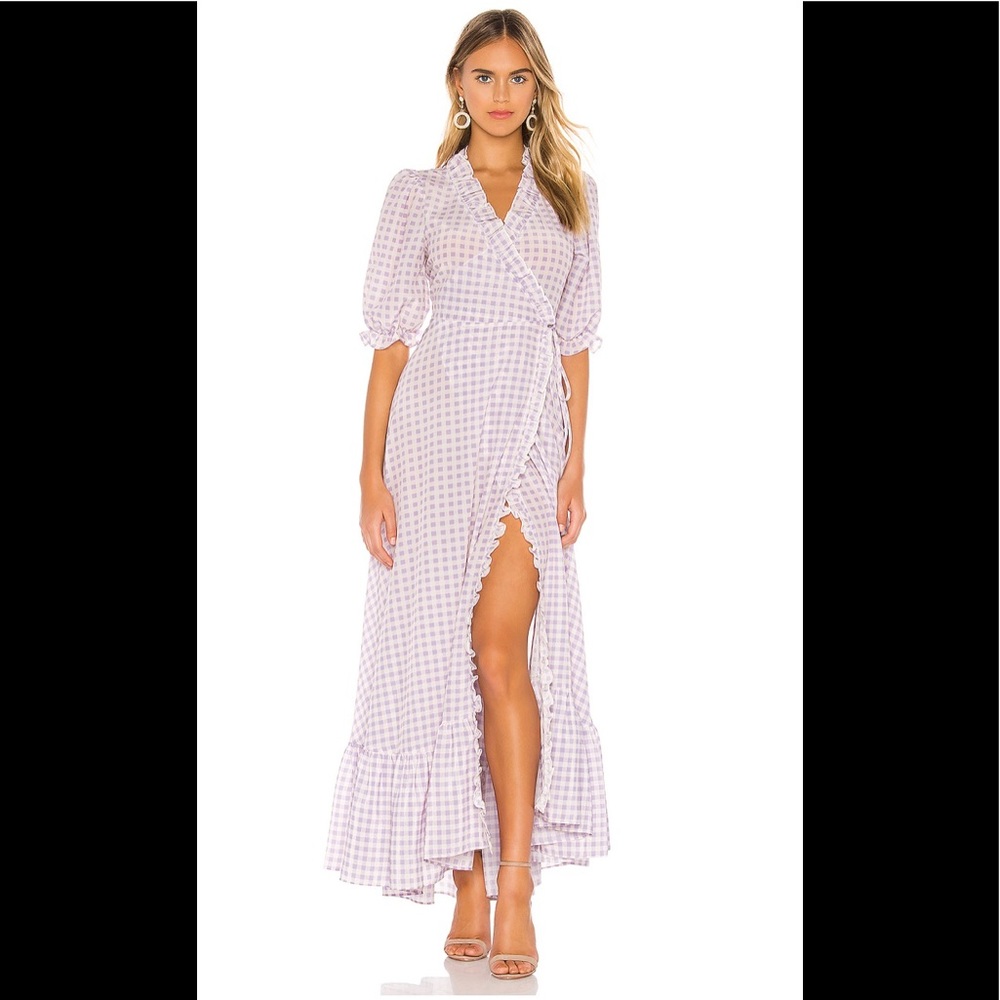 Selkie pearl gown in lavender gingham, size large